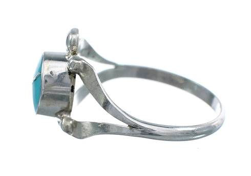 Zuni Sterling Silver Turquoise Inlay Turtle Ring Size 4-3/4 AX124887